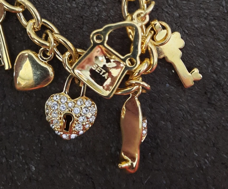 Новый браслет кристалл желтый позолоченный обуви, сумочки, сердце замок и брелок для ключей  - Изображение 2 из 4