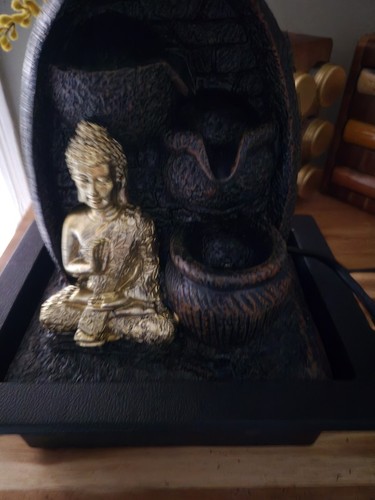 Golden Buddha Water Fountain With Cascading Bowls - Picture 1 of 6