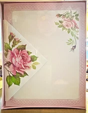 Vintage Sealed Floral Rose Stationary 21 Sheets & Envelope Pink Granny Core USA