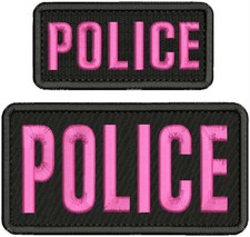 POLICE EMBROIDERY PACHES 3X6 AND 2X4.5 HOOK ON BACK  PINK ON BLACK