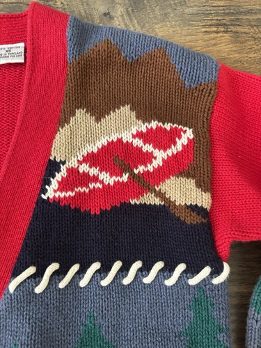 Vtg 70s TALBOTS KIDS Cardigan Camping Nature Boys Knit Cotton Sweater Size XS - Picture 2 of 14