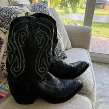 Tony Lama 8942 Men's 91/2Black Shark Skin Cowboy Boots Leather USA Vintage