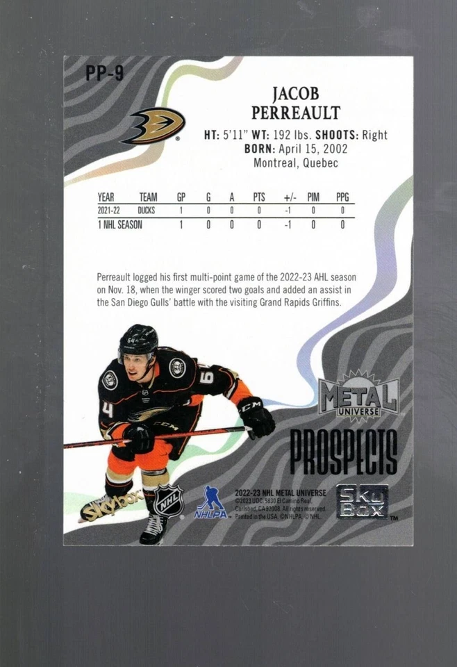 2022-23 Metal Universe Skybox Premium Prospects #PP9 Jacob Perreault - Image 2 of 2