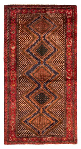 Vintage Geometric Hand-Knotted Carpet 3'5" x 6'8" Traditional Wool Rug