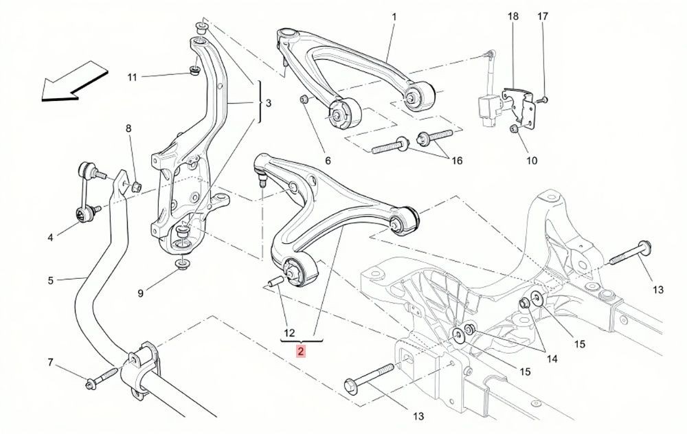 13-19 MASERATI QUATTROPORTE GTS FRONT RIGHT LOWER SUSPENSION CONTROL ARM OEM