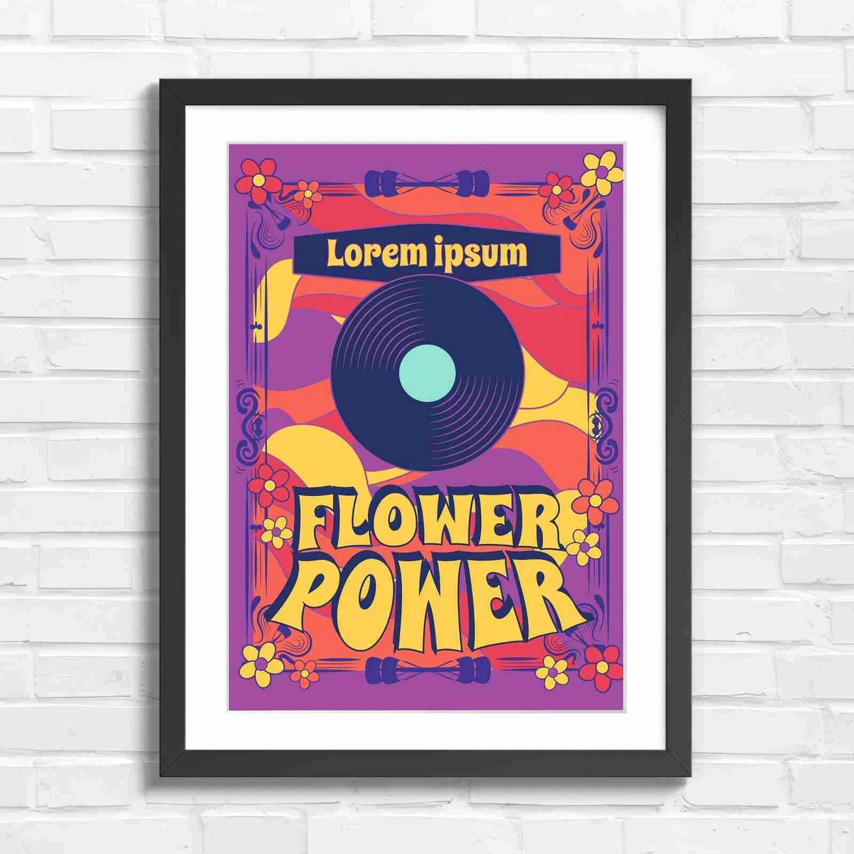 Flower Power Poster: Retro 70er Jahre Blumen Wandbild