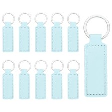 10 Pcs Leather Rectangle Laser Engraving Keychain Blanks Water Blue, 3.7"x1" 