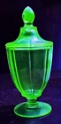 Vintage GREEN Uranium Vaseline Depression Glass CANDY DISH with Lid