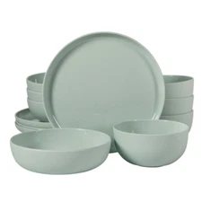 Gibson Home Candy Skies 12 Piece Wheat Straw Melamine Dinnerware Set In Green