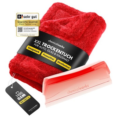 chemicalworkz XXL Shark Twisted Loop Towel Rot 1400GSM Water Blade Abzeiher Set