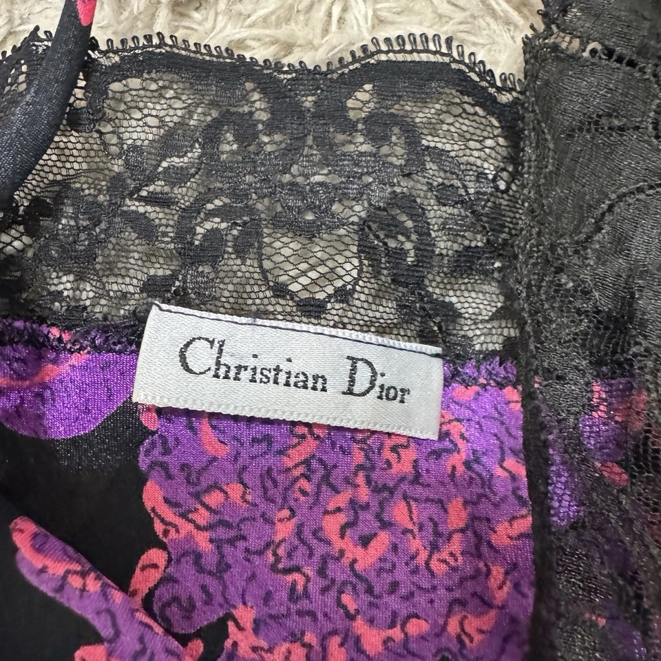 Camiseta camisola Christian Dior azul marino vintage adornada con encaje pequeña hecha en EE. UU. Foto 2 de 4