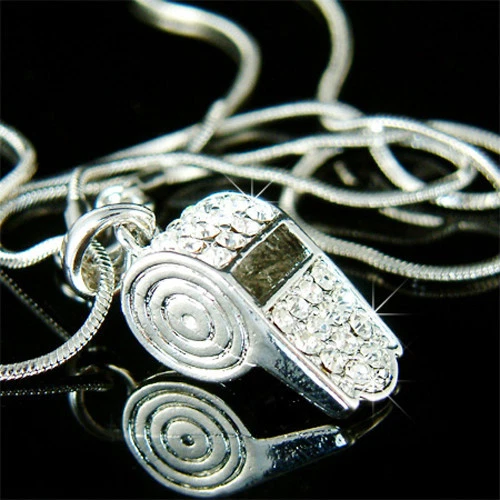 Fischietto IN Swarovski Cristallo Bling Cheerleader Trainer Coach Collana Nuova