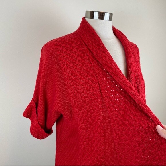 Ruby Rd. Solid Red Crochet Knit Chunky Cardigan S… - image 4