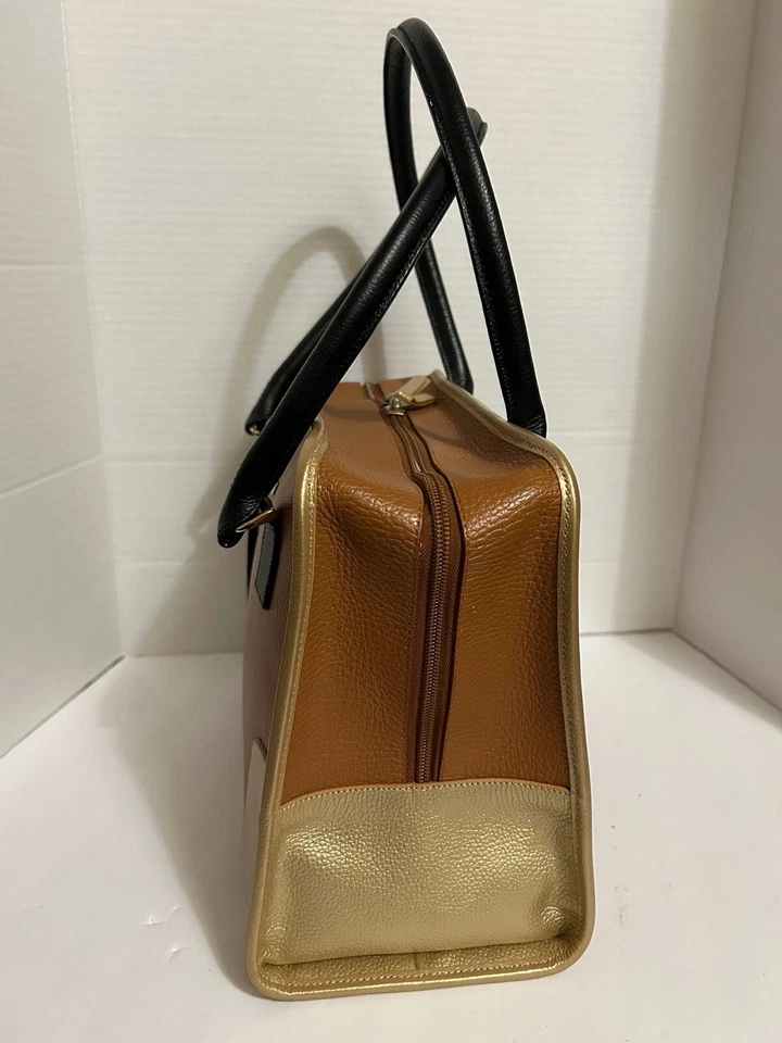 Bolsa de mão de couro preta bronzeada Tanino couro genuíno feita na Colômbia alça dupla - Imagem 4 de 4