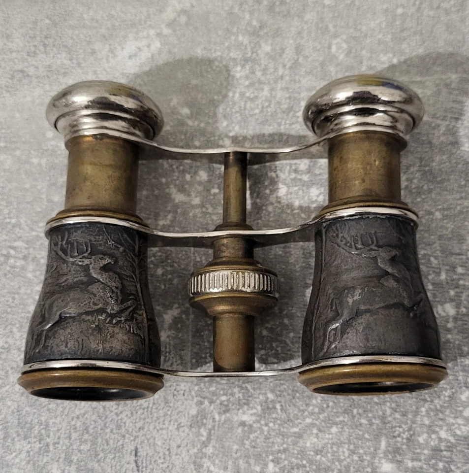 Paires De Jumelles Motif Cerf Chasse Métal Laiton Vintage Opéra Théâtre