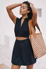 By Anthropologie Short-Sleeve Cutout Mini Dress Solid Black Resort XXS 277448