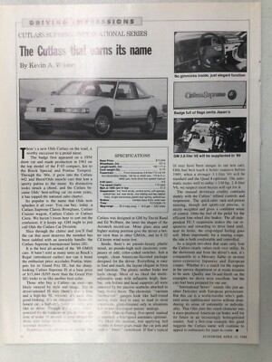 AW339 Article Escape Road Cutlass Supreme International Series 4-25-88 1 page