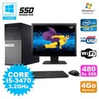 Pack PC tour DELL 7010 I5-3470 3.2Ghz 4Go 480Go SSD DVD Wifi Win 7 + Schirm 19