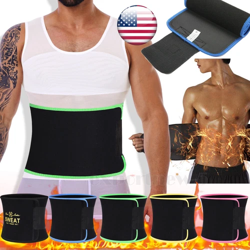 Mens Waist Trainer Slimmer Body Shaper Sweat Belt Tummy Control Band Fat Burner - Picture 1 of 22
