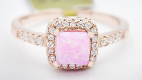 GENUINE 0.47 Cts OPAL PINK-MULTI & WHITE SAPPHIRE RING 925 SILVER (Rose Finish)