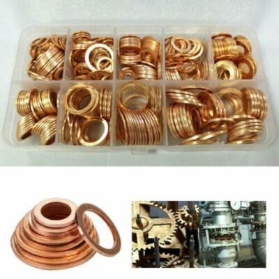 #ad 400PCS Solid Copper Crush Washer Gasket Set Flat O Ring Seal Assortment Kits USA $22.49
