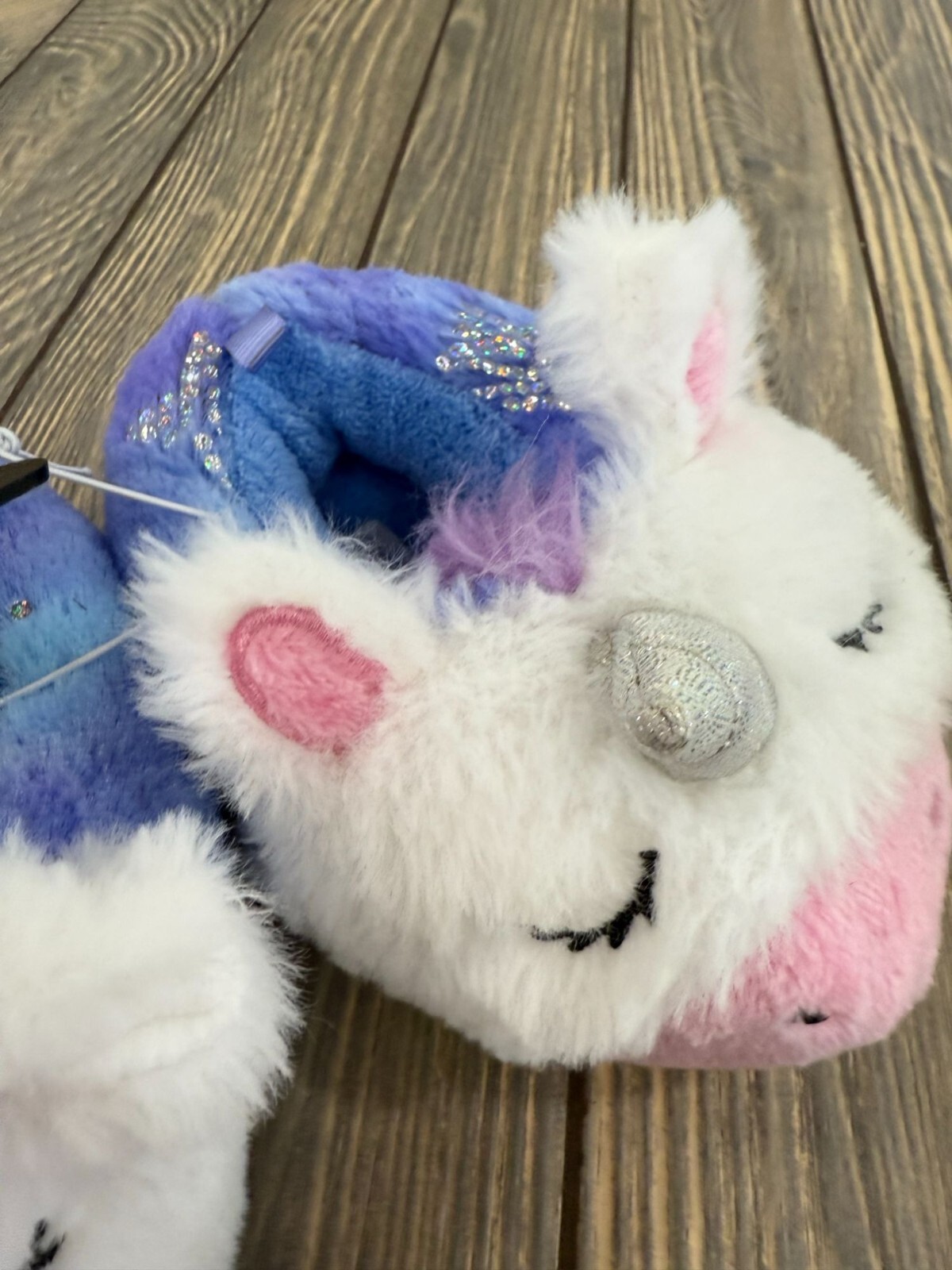 SAOLA Pantofole peluche unicorno bambino 5 6 morbide pelose bianco rosa viola suola antiscivolo