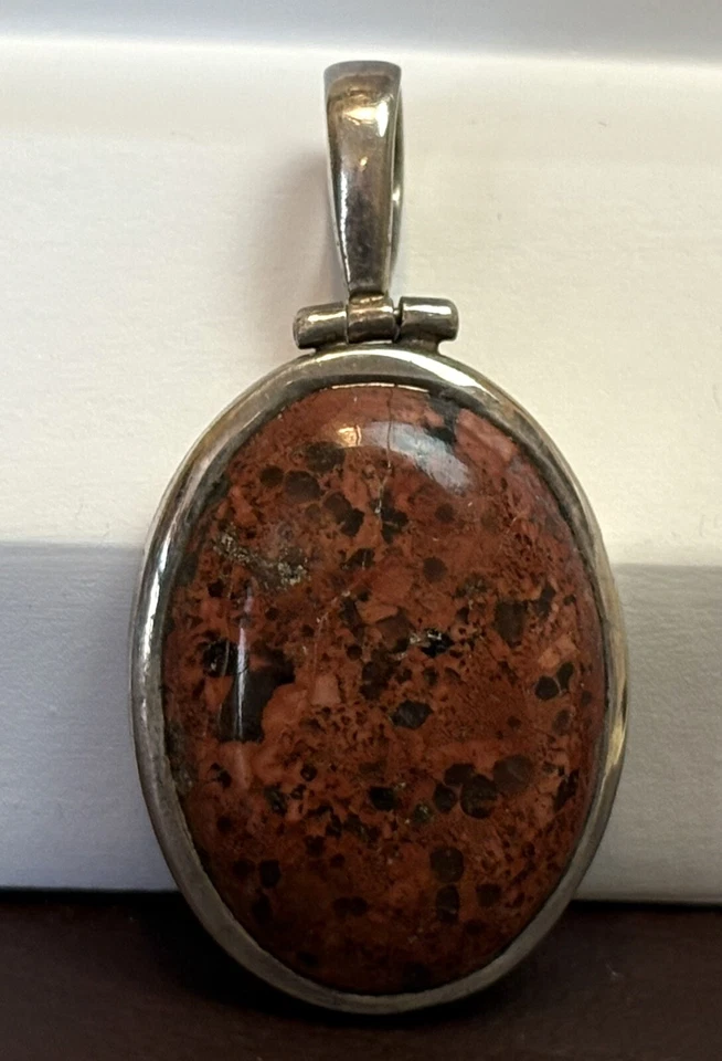 Colgante de plata de ley 925 hecho a mano vintage de jaspe dálmata rojo Foto 2 de 4