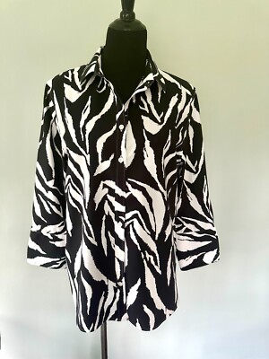 Chicco's No Iron Stretch Zebra 3/4 Sleeve Black/white Cotton Shirt, 2.5 (14/L)  