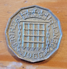 1966 Queen Elizabeth II Three Pence 3d coin - VF