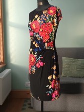 Wallis black jersey dress with floral print size 10 contains elastane