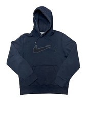 VTG Nike Hoodie Mens SZ M Navy Sweatshirt Center Swoosh Big Check Logo Faded