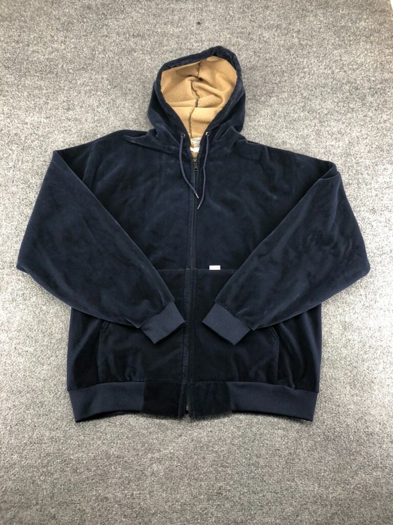 Vintage Carhartt Mens Velour Hooded Jacket Blue Sz L Made In USA