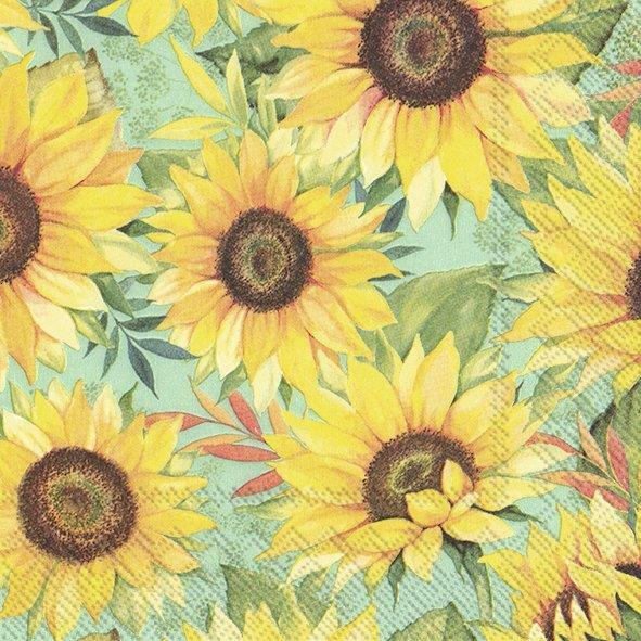 IHR Cocktail Paper Napkins Vincent Green Sunflower 3ply Disposable Serviettes