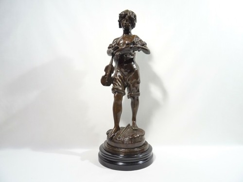ANCIENNE STATUE SCULPTURE BRONZE JOUEUR DE VIOLON PERSONNAGE SIGNE L & F MOREAU - Foto 1 di 12