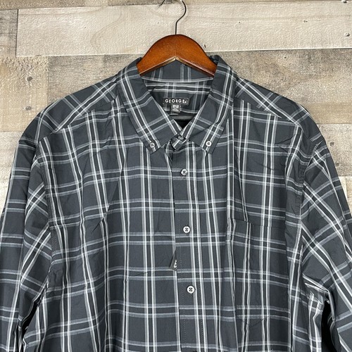 George Men's Black Plaid Long Sleeve Poplin Button-Up Shirt Size 3XL 54 56 NWT - Picture 5 of 7