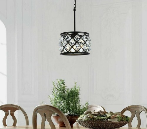 Crystal Chandelier Light Fixture Matte Black Mini Pendant or Kitchen Island 12" - Picture 2 of 8