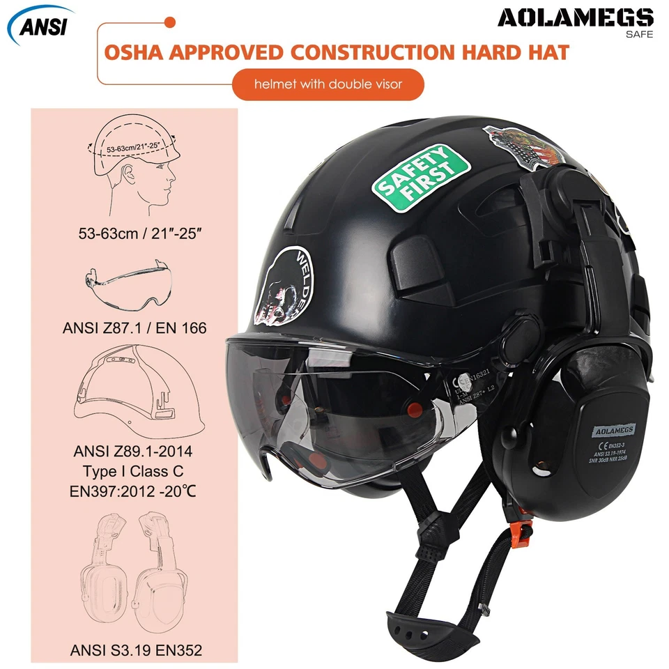 Juego de casco de seguridad de construcción ABS ingeniero casco con gafas dobles ANSI CE Foto 2 de 4