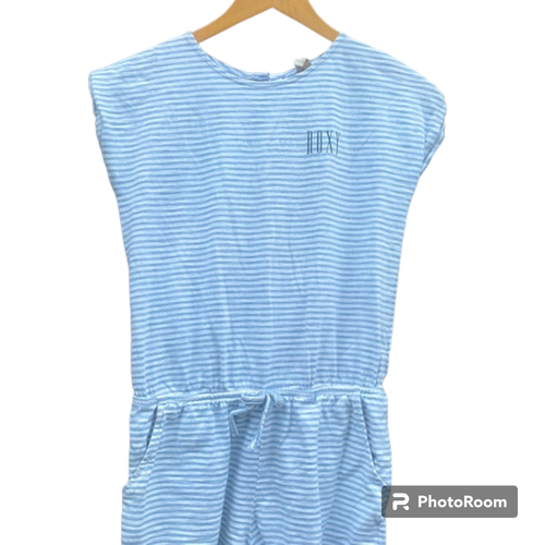 Roxy Girl blue and white striped 100% Cotton romper with pockets sz L 12 - Picture 2 of 7