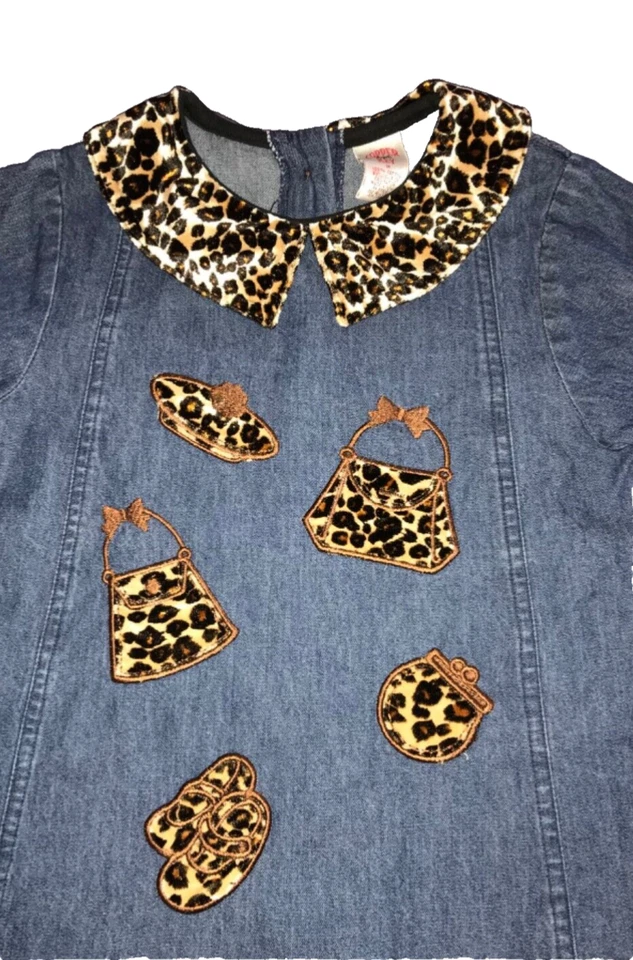 LLAVE DE COBRE DE COLECCIÓN NIÑAS SZM? DENIM LONG SLV TOP 18,5” Apliques de Terciopelo Estampado Animal Foto 2 de 4