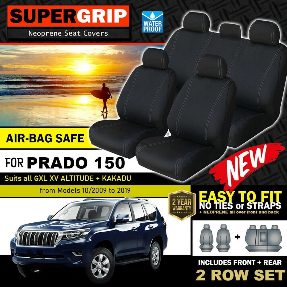 SuperGrip Neoprene Seat Covers for Toyota Prado 150 GXL VX Kakadu 2009-May/2021