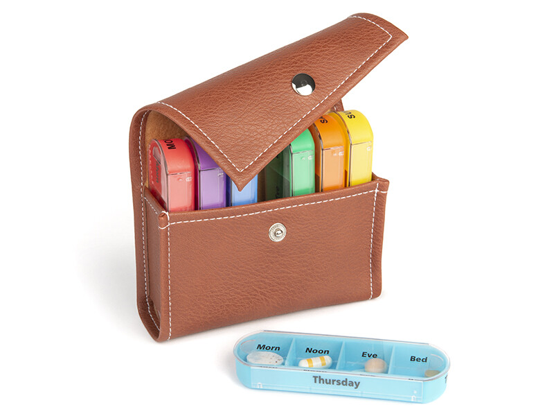Medikamentenbox im Etui, 7 Tage Tablettenbox, Medikamentenspender, Pillenbox