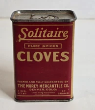 Vtg 1920's Solitaire Cloves Spice Tin Morey Mercantile Denver CO Hardesty Mfg