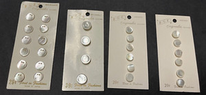 Vintage BGE Originales Pearlescent Round Buttons Set of 4 cards white Japan