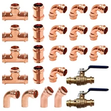 (Lotof24) 1/2" Propress Copper Fittings.Tees, Elbows, Coupling Press Ball Valve