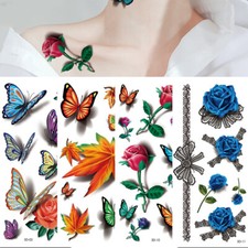 3D Temporary Tattoos for Women Body Art Tattoo Stickers Butterfly Flower Tatoos