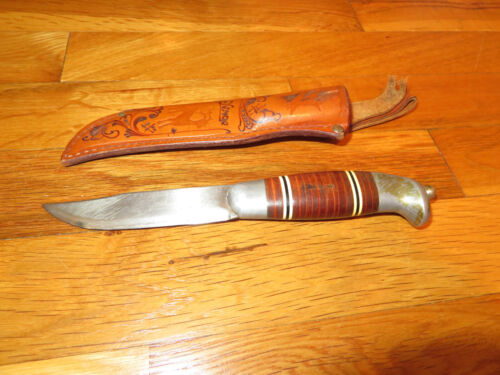 Vintage Hunting Knife Brusletto Geilo Norge Norway Bowie Skinning Leather Sheath