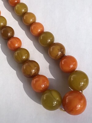 Collier Vintage Perles Bakélite Couleur Ambre/orange/vert - Bijou Ancien Occasion
