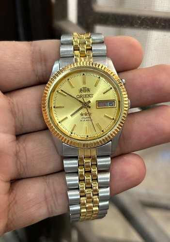Orient President Automatic 21 Jewels Gold Dial Day/Date Japan Men's Wrist Watch