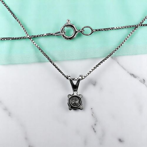 14K Gold- Natural Diamond Necklace -18"- .20ct -Solitaire Pendant- White Gold 1g - Picture 4 of 24