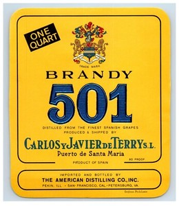 1950's-70's Brandy 501 Spanish Liquor Label Original S57E